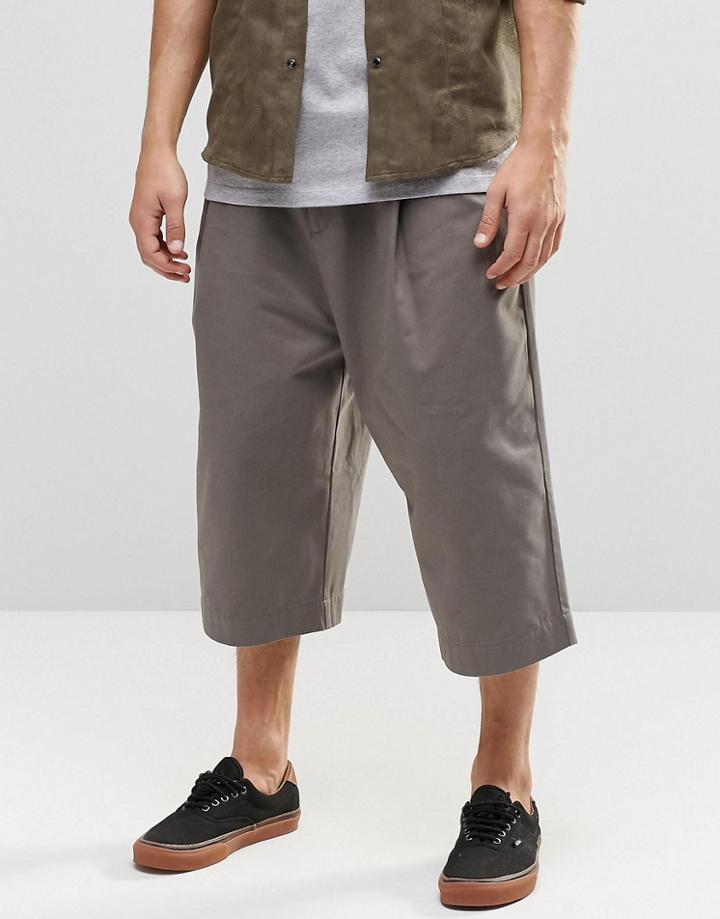 Asos Wide Leg Cropped Pleated Pants In Mid Gray - Gray