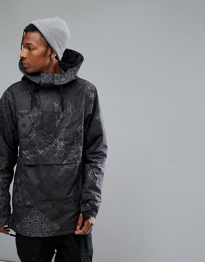 Armada Rankin Overhead Ski Jacket Mandala Print Hooded Stretch In Black - Black
