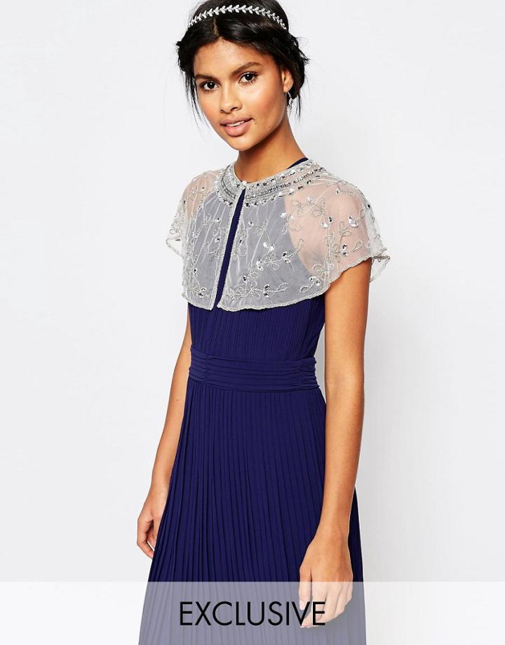 Maya Embellished Cape In Silver - Microchip