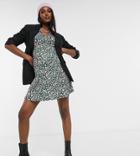 Asos Design Maternity Mini Tea Dress With Twist Front In Forest Green And Pink Floral