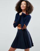 Asos Crop Sweater With Stripes - Navy