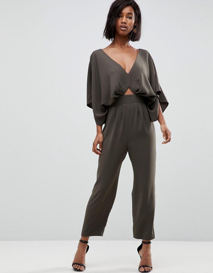 Asos Jumpsuit With Kimono Sleeve And Peg Leg - Green