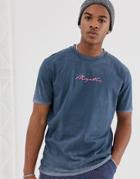 Asos Design Relaxed T-shirt With Wash And Mystic Neon Embroidery-gray