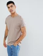 Asos Design T-shirt With Crew Neck And Roll Sleeve In Beige-neutral