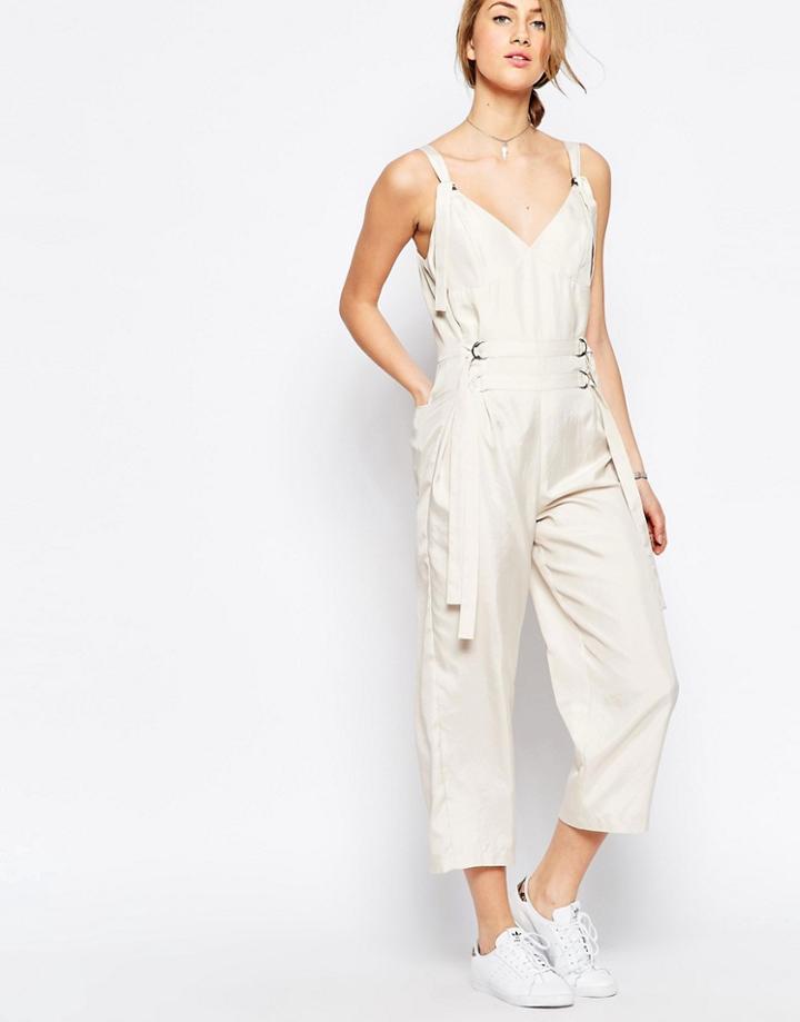 Asos Jumpsuit With Strapping Detail - Cream