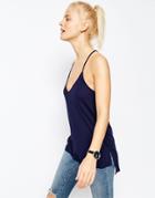 Asos Longline Fancy Rib Cami - Navy