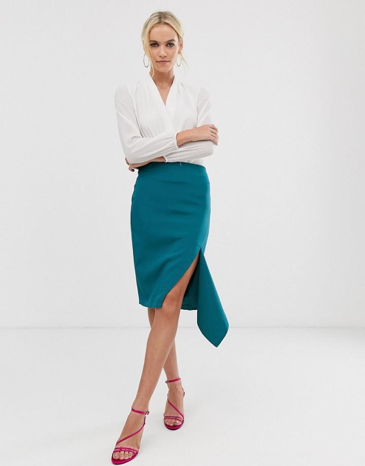 Vesper Drape Detail Pencil Skirt-blue