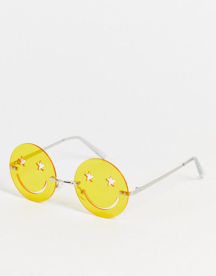 Asos Design Happy Face Fashion Glasses In Yellow