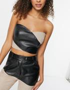 4th & Reckless Bandeau Leather Look Crop Top Set In Multi-black