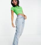 Asos Design Petite Organic Cotton Blend Mid Rise '90's' Straight Leg Jeans In Light Wash-blues