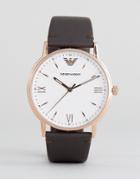 Emporio Armani Ar11012 Leather Watch In Brown - Brown