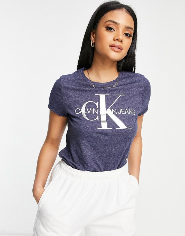 Calvin Klein Ck Jeans Iconic Logo Scoop Neck T Shirt In Gray Heather-grey