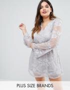 Ax Paris Plus Dress In Lace With Flute Sleeves - Gray