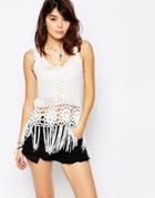 Brave Soul Crochet Festival Top With Fringed Hem - White