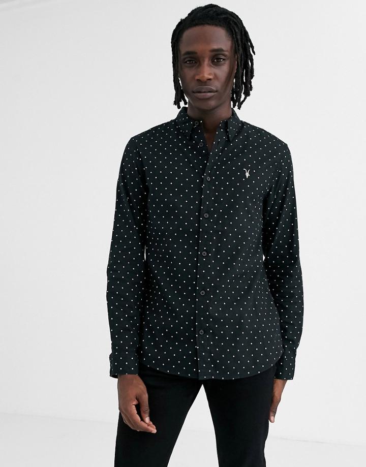 Allsaints Regular Fit Shirt With Ramskull In Black Polka Dot