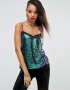 Motel Holidays Sequin Cami Senjo Top With Lace Trim - Multi