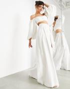 Asos Edition Super Wide Leg Pants With Tie Front Set In Ivory-white
