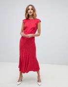 Warehouse Jacquard Midi Dress In Blush Red - Red