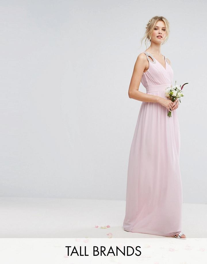 Tfnc Tall Wedding Wrap Front Maxi Dress With Embellishment - Pink