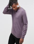 Asos Crew Neck Sweater In Purple Nep Cotton - Purple Nep