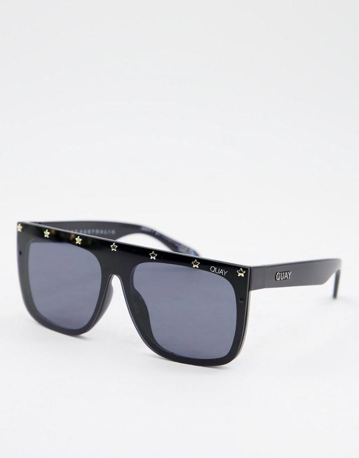 Quay Oversized Sunglasses In Black With Gold Studs