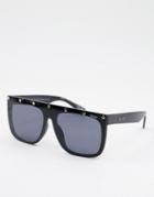 Quay Oversized Sunglasses In Black With Gold Studs