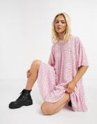 Asos Design Plisse Mini Dress With Dip Hem In Pink Floral Print