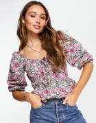 Mango Puff Sleeve Blouse In Floral-multi