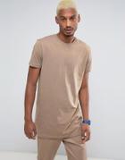 Asos Super Longline T-shirt In Sand Dune - Brown