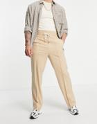 Asos Design Wide Leg Smart Pants With Elasticized Waist Band In Stone Cross Hatch-neutral