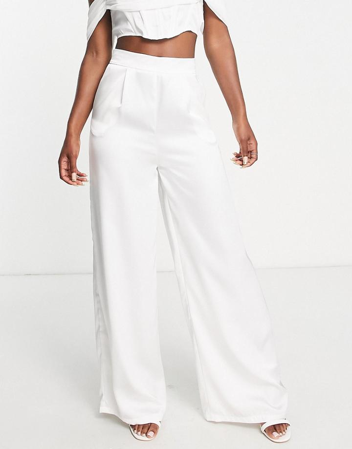 Blume Bridal Satin Wide Leg Pants In White - Part Of A Set