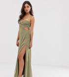 Asos Design Maxi Dress In Crinkle Chiffon With Rope Trim Bodice Detail - Beige