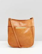 Asos Curved Vintage Leather Cross Body Bag - Tan