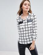 Lipsy Grid Print Blouse With Pu Pockets - Multi