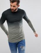 Asos Longline Muscle Long Sleeve T-shirt With Dip Dye And Curved Hem - Navy