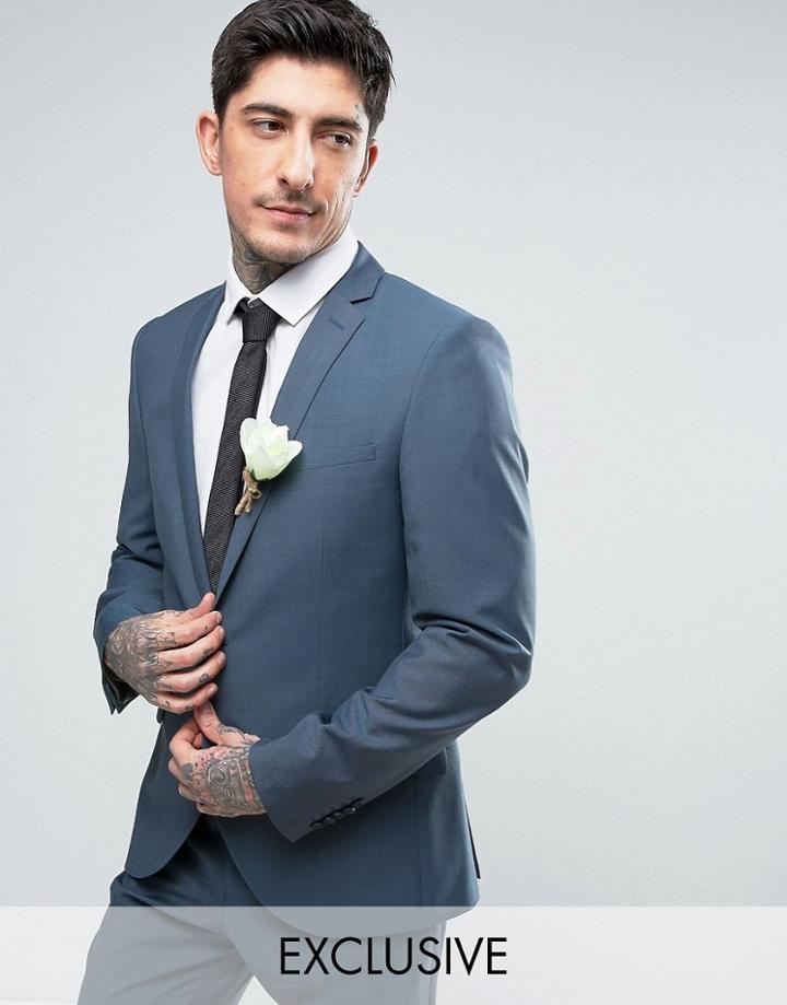 Heart & Dagger Skinny Summer Wedding Suit Jacket - Blue