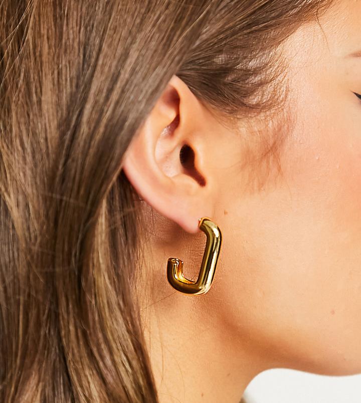 Asos Design 14k Gold Plated Hoop Earrings In Oval Design