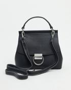 Asos Design Satchel With Ring Hardware In Black With Contrast Top Stitch