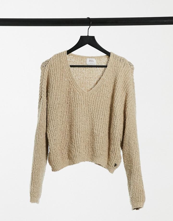 Pull & Bear V Neck Sweater In Sand-neutral