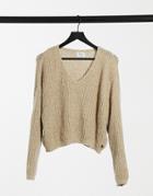 Pull & Bear V Neck Sweater In Sand-neutral