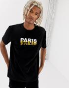 Asos Design Relaxed T-shirt In Towelling With Paris Slogan Embroidery - Black