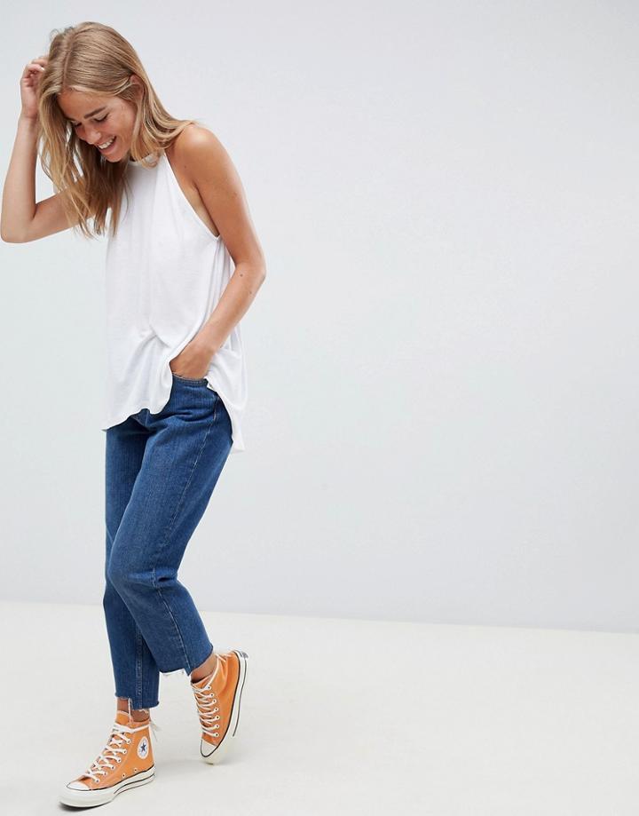 Asos Design Cami With High Neck And Dip Back In White