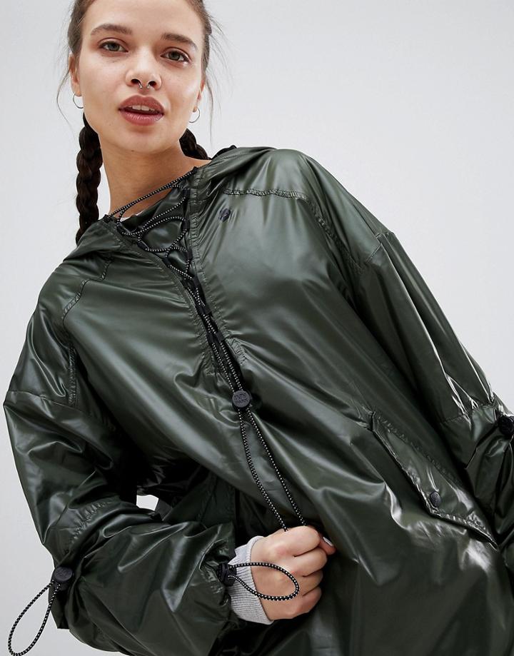 Ivy Park Lace Up Half Zip Rain Jacket In Khaki - Green