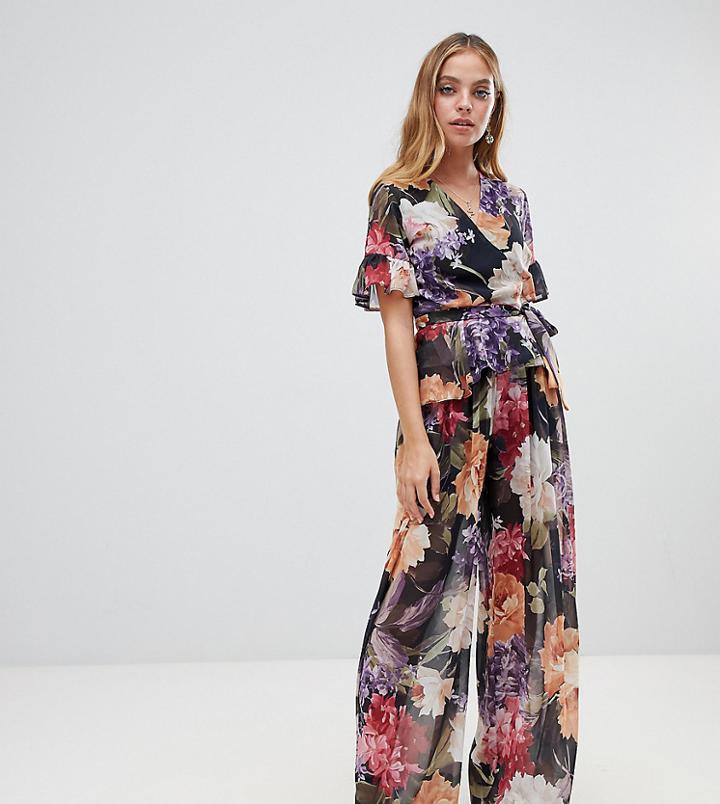 John Zack Petite Wide Leg Pants Two-piece In Soft Floral Print - Multi
