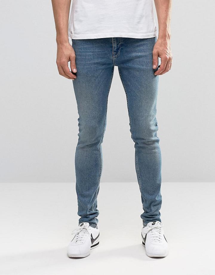 Asos Skinny Jeans In Vintage Wash Mid Blue - Mid Blue