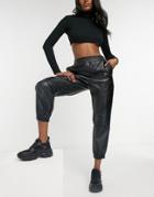 Noisy May Leather Look Sweatpants In Black