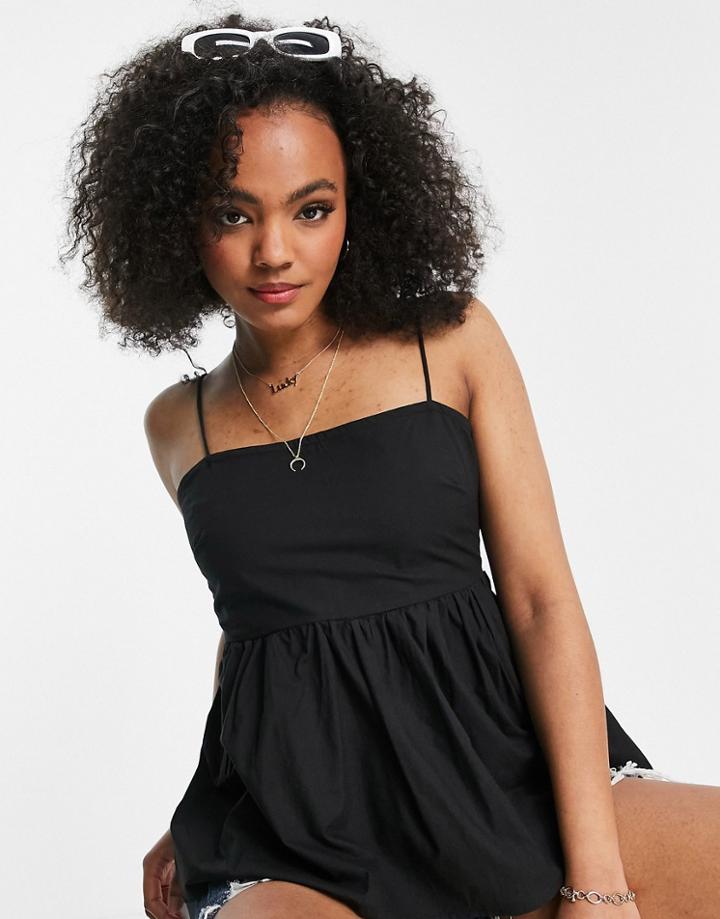 Asos Design Square Neck Cotton Sun Top With Tie Back In Black