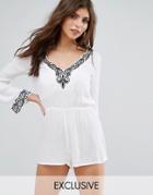 Akasa Fluted Sleeved Beach Romper - White