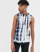 Asos Design Relaxed Sleeveless T-shirt With Extreme Dropped Armhole In Dark Tie Dye Wash In Black - Black