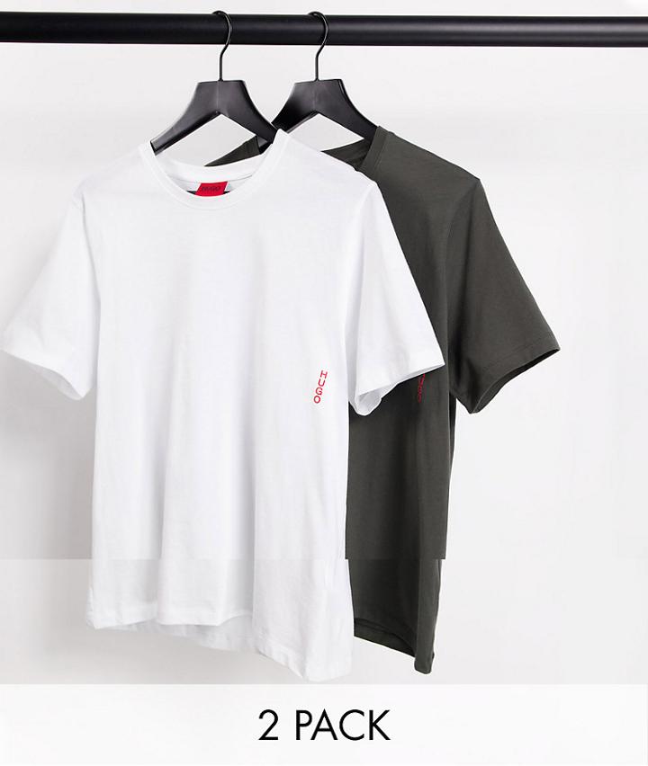 Hugo Bodywear 2 Pack T-shirt In Khaki And White-green